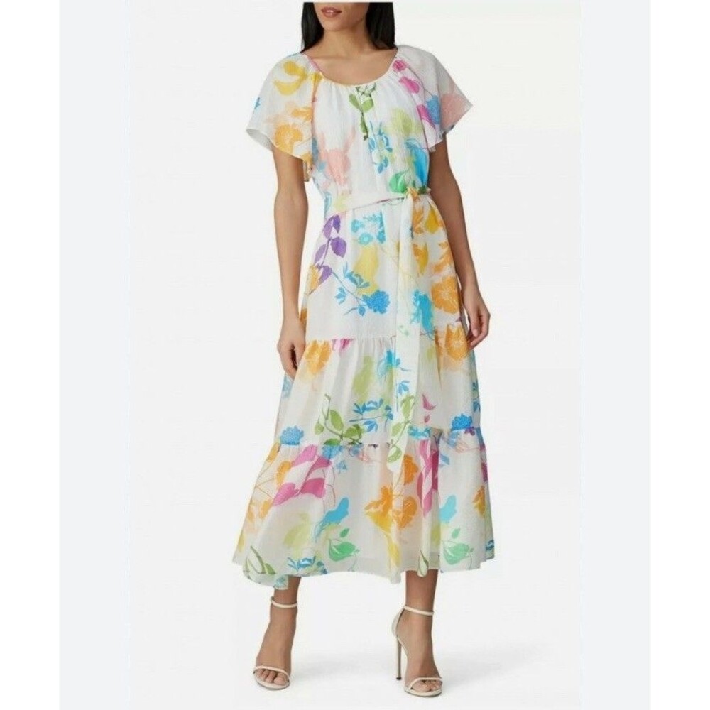 Tanya Taylor Silk Blend Watercolor Floral Dress Midi Dress Sz 4 Resort New